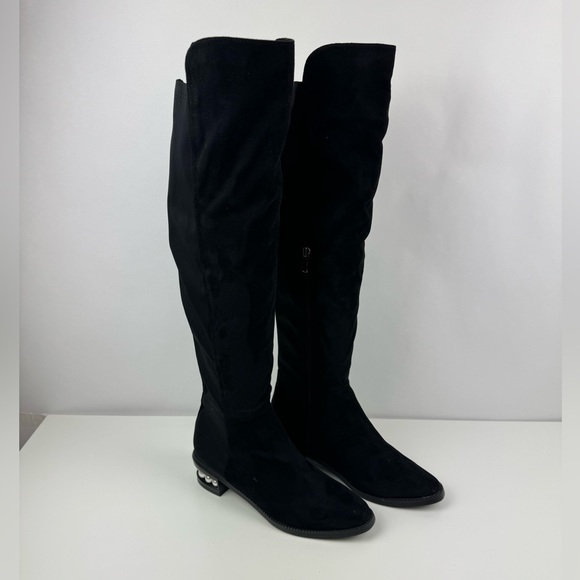 Catherine Malandrino Shoes - Catherine Malandrino Over The Knee Black Pearl Suede Heel Boot Shoe Size 9